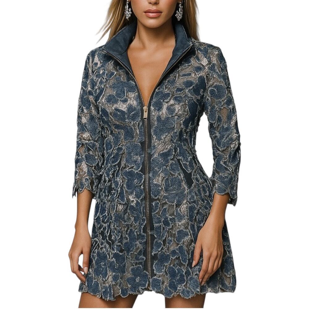Marc Jacobs Size 2 Jacquard Denim Paisley Dress Western‎ Artsy Grunge Distressed